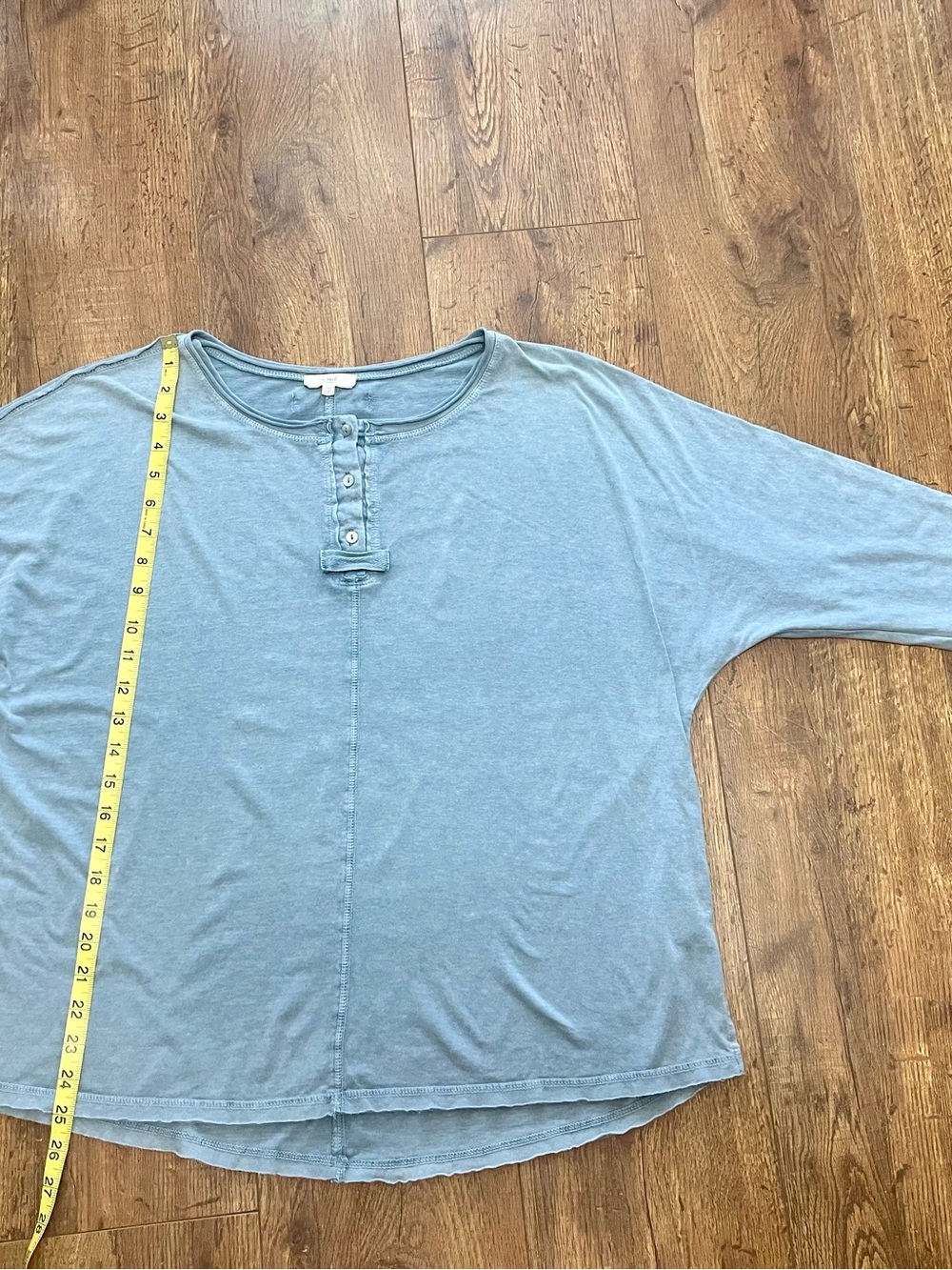 Easel Women’s Light Blue Long Sleeve Henley Top with Striped Cuffs - Picture 8 of 8